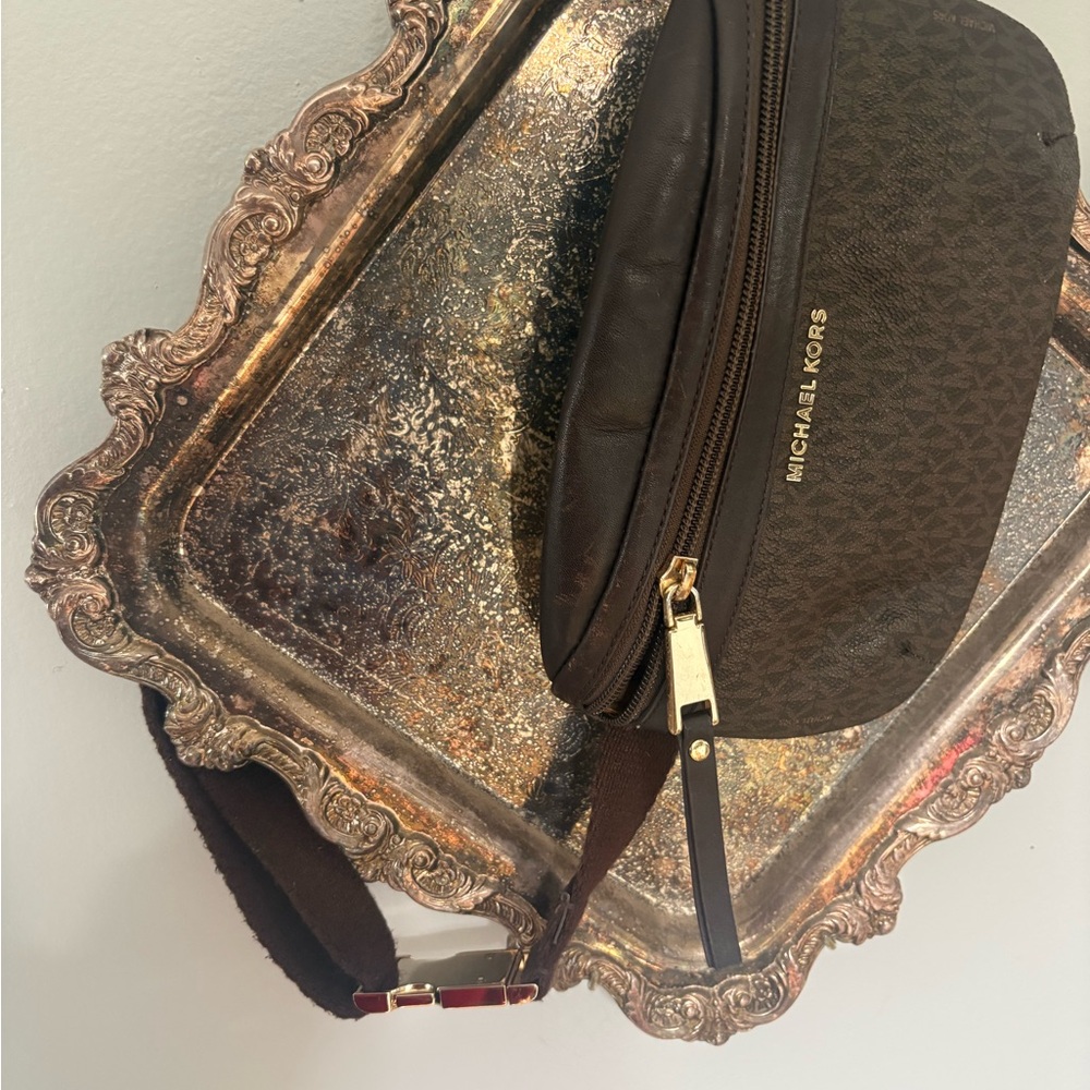 Michael Kors Brown Logo Crossbody Belt Bag with Gold Hardware